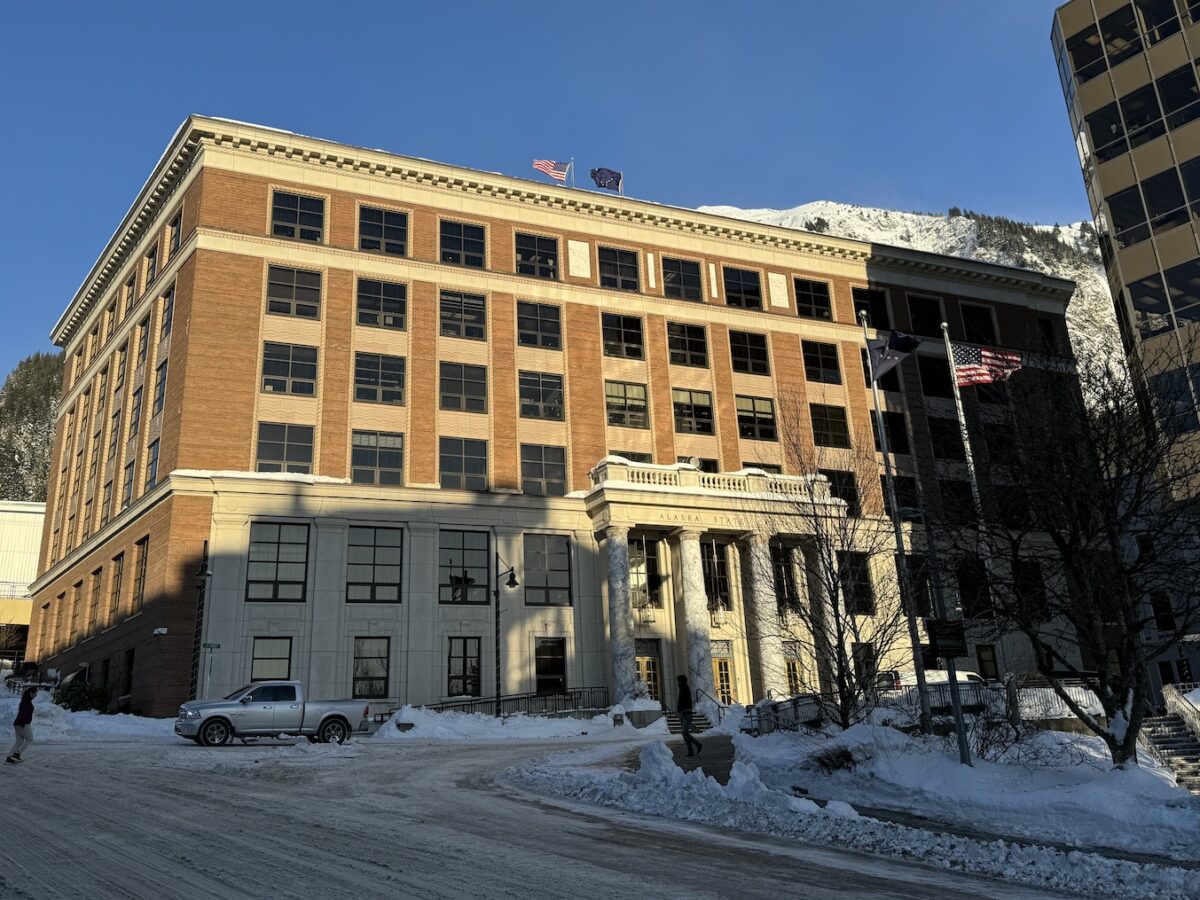 The Alaska State Capitol is seen on Thursday morning, Jan. 18, 2024 in Juneau. (Photo courtesy James Brooks/Alaska Beacon)