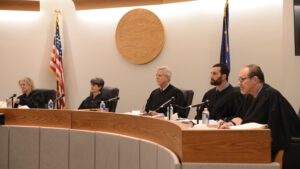 The Alaska Supreme Court is seen on Thursday, Feb. 8, 2024, in Juneau. (Photo by James Brooks/Alaska Beacon)
