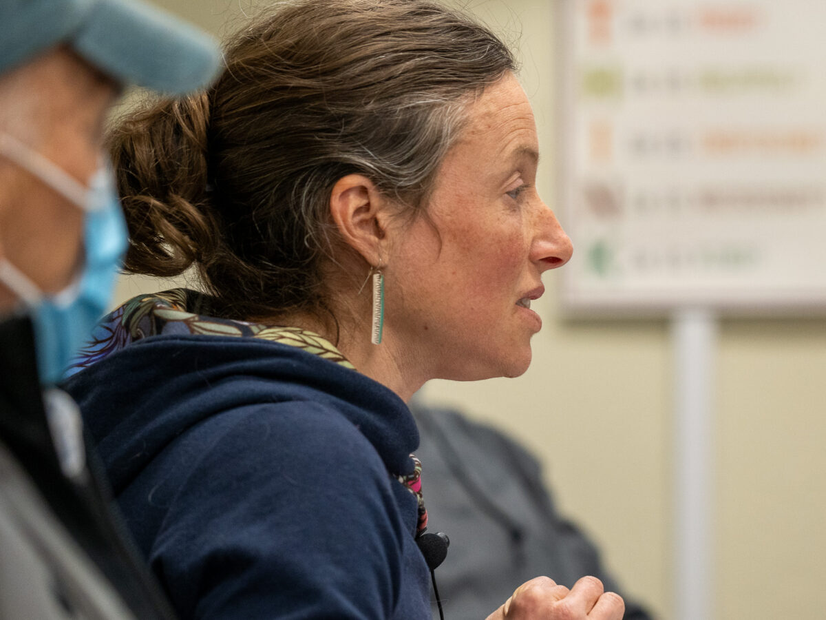 Natalie Dawson at an April 9, 2024 borough assembly meeting in Haines, Alaska. (Lex Treinen/CVN)