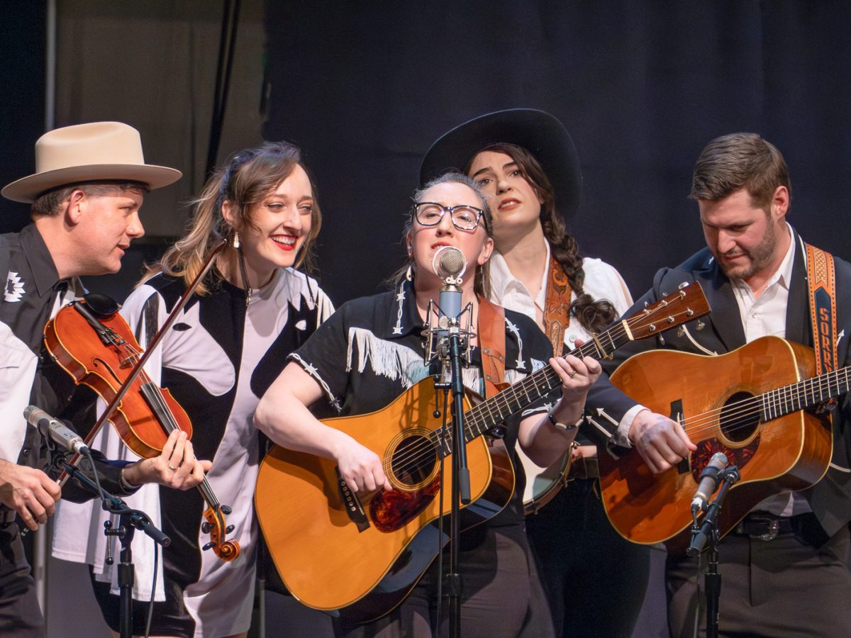From left: Andrew Heist, Taylor Vidic, Erin Heist, Annie Bartholomew, Josh Fortenberry at 2024 Juneau Folk Fest on April 11. (Photo courtesy of Brian Wallace)