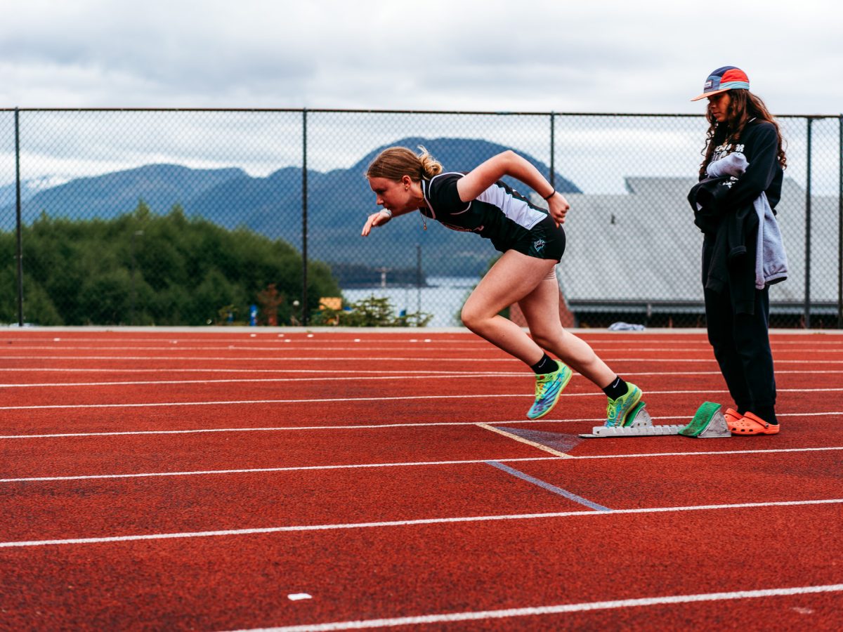 Sydney Salmon starts out on a 400 meter run on May 17 at Region V championships in Ketchikan. (Melissa Ganey photo)