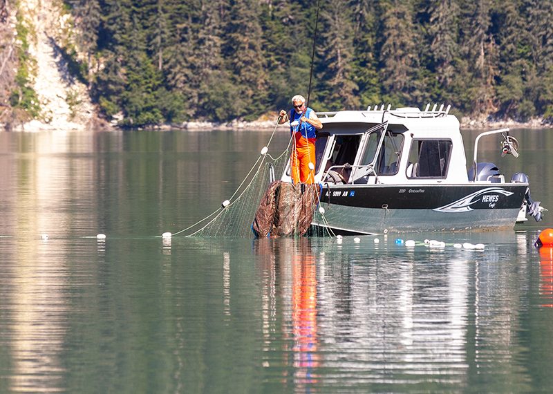 (Rashah McChesney/Chilkat Valley News) (left) Kelly Calver and husband Ray Calver fish near the mouth of the Chilkoot River on Monday, August 5, 2024, in Haines, Alaska. The two came from Skagway and said it was a slow day.