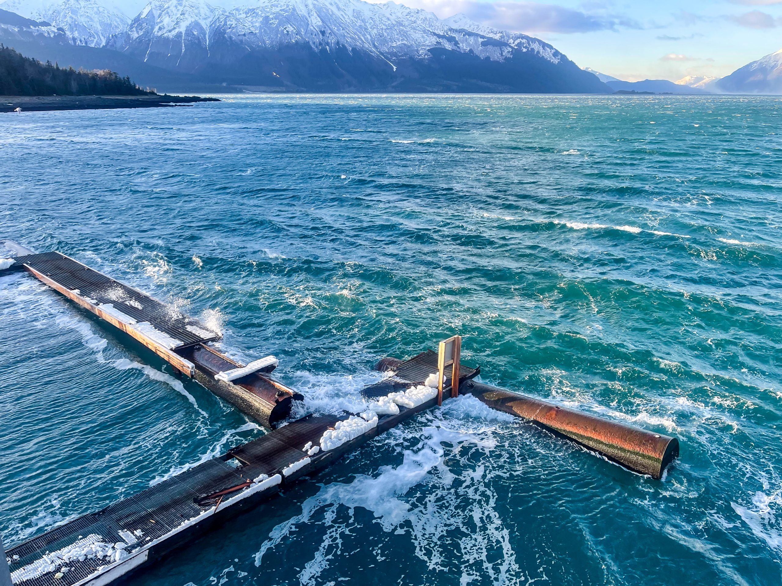 Visible damage to the Letnikof dock on Friday, Nov. 22, 2024, in Haines, Alaska. (Rashah McChesney/Chilkat Valley News)
