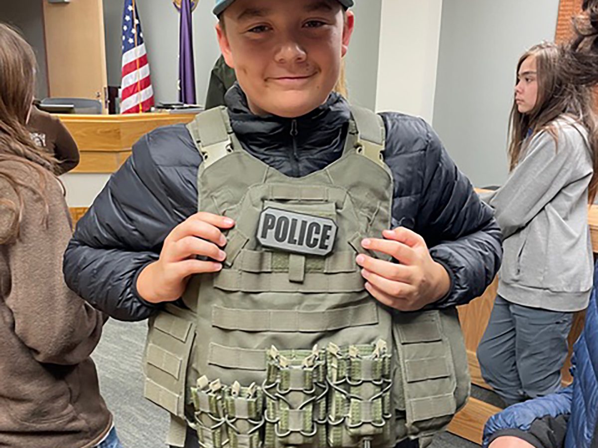 (Courtesy/Lisa Andriesen) Eighth-graders learn more about their rights during a field trip and conversation with local law enforcment and court officials in January of 2025 in Haines, Alaska.
