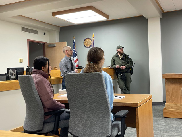 (Courtesy/Lisa Andriesen) Eighth-graders learn more about their rights during a field trip and conversation with local law enforcment and court officials in January of 2025 in Haines, Alaska.